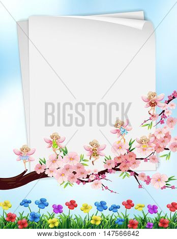 Paper design with flowers and fairies illustration