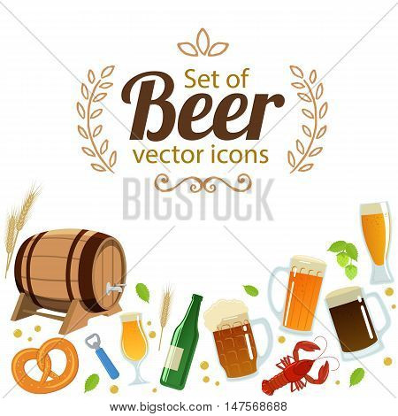Set of beer icons. Vector stock illustration.