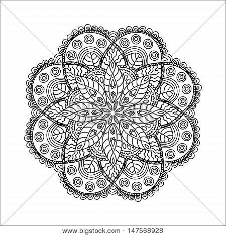 Beautiful Monochrome Contour Mandala. Patterned Design Element. Ethnic Amulet. Coloring