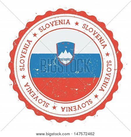 Grunge Rubber Stamp With Slovenia Flag. Vintage Travel Stamp With Circular Text, Stars And National