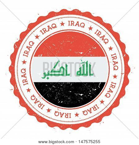 Grunge Rubber Stamp With Iraq Flag. Vintage Travel Stamp With Circular Text, Stars And National Flag