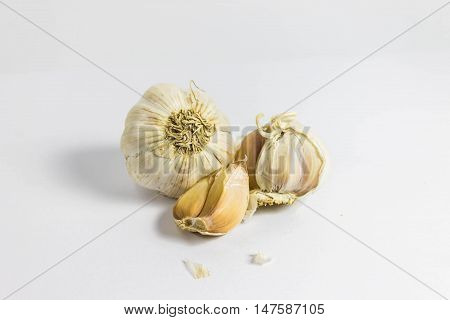 garlic herb and food on white background