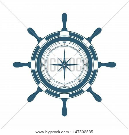 Navigation equipment steering wheel and compass on a white background. Vector illustration.
