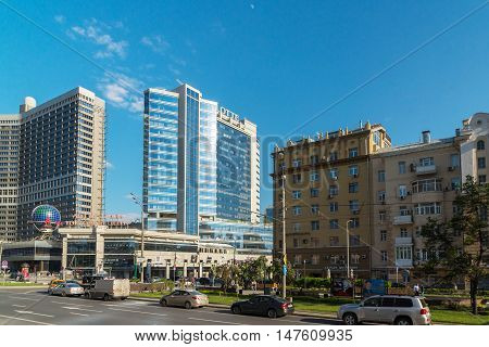 Moscow, Russia -03 June 2016. View of the Novy Arbat, Lotte Hotel and a Novinsky Boulevard
