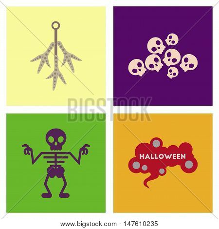 assembly of flat icons halloween skeleton sign chicken feet skulls