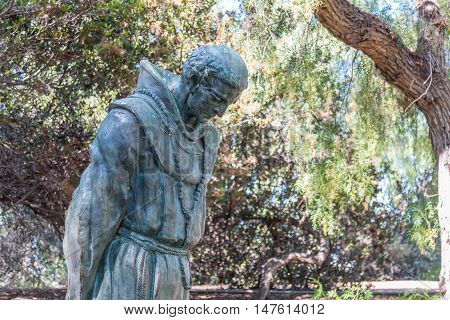 SAN DIEGO, CALIFORNIA - AUGUST 13, 2016: Statue of Father Junipero Serra at the Serra Mission Museum, the former site of a fort and the first European settlement on the Pacific Coast.