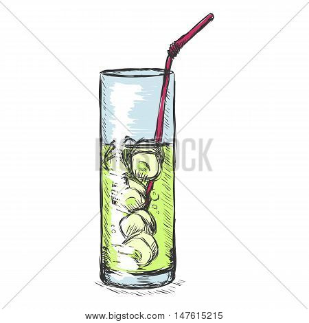Vector Color Sketch Glass Of Lemonade