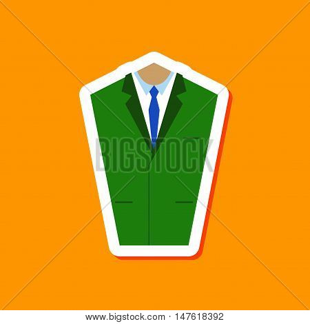 paper sticker on stylish background of Mans jacket