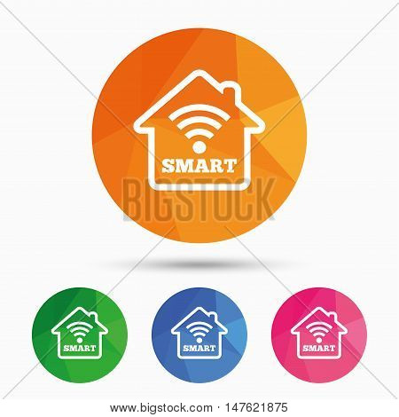 Smart home sign icon. Smart house button. Remote control. Triangular low poly button with flat icon. Vector