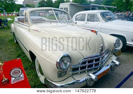 Kharkiv Ukraine - May 22 2016: Soviet retro car phaeton GAZ-12 (ZIM) manufactured in 1949 is presented at the festival of vintage cars Kharkiv Retro Rally - 2016 in Kharkiv Ukraine on May 22 2016