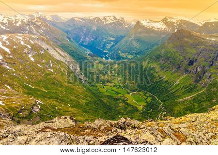 View On Geirangerfjord From Dalsnibba Viewpoint In Norway