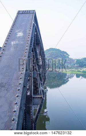 KANCHANABURI THAILAND - January 24 2015: Bridge on the River Kwai Railway bridge on morning sunlight in thailand