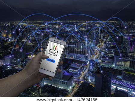 Smart phone and wireless communication network abstract image visual internet of things