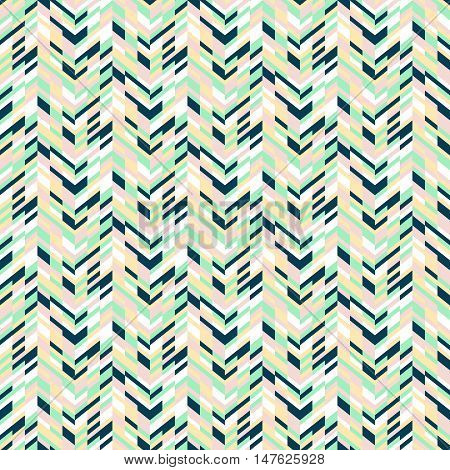 Vector geometric seamless pattern with tech line and zigzags in mint green colors. Striped modern bold print in 1980s retro style for summer spring fashion Abstract techno chevron background