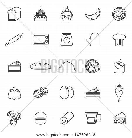 Bakery line icons on white background, stock vector