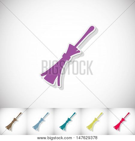 Broom. Flat sticker with shadow on white background. Vector illustration