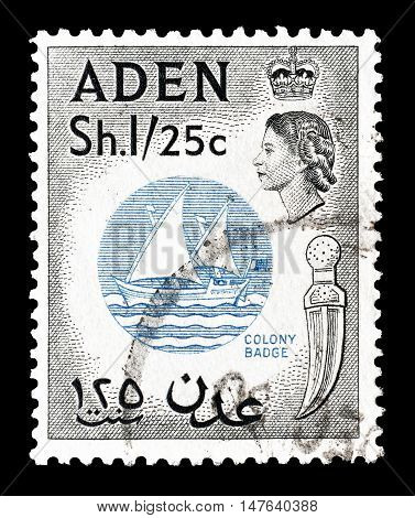 ADEN - CIRCA 1956 : Cancelled postage stamp printed by Aden, that shows Colony badge.