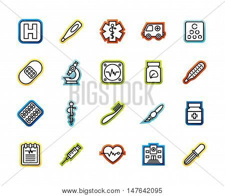 Outline icons thin flat design, modern line stroke style, web and mobile design element, objects and vector illustration icons set 18 - medical collection
