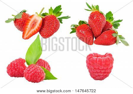 Collection of Strawberry and red berry on background