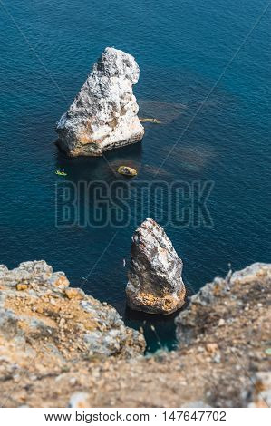 The Coast At The Cape Fiolent. Top View On Sea And Rocks. Crimea