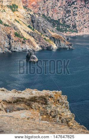 The Coast At The Cape Fiolent. Top View On Sea And Rocks. Crimea