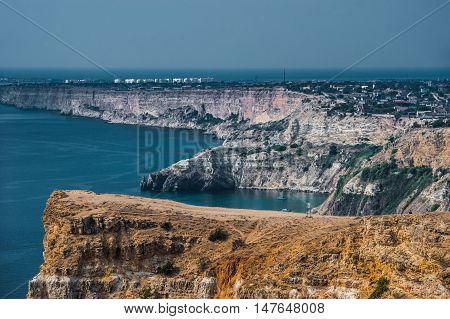 The Coast At The Cape Fiolent. Top View On Sea And Rocks. Crimea