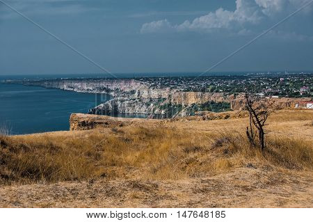 The top view on sea and rocks