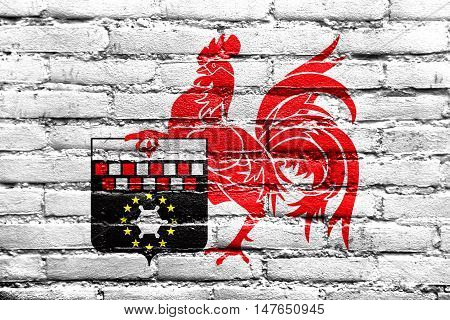 Flag Of Charleroi, Belgium, Painted On Brick Wall