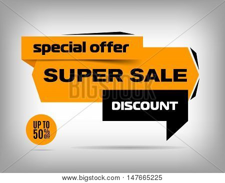 Super sale yllow banner design. Discount poster special offer. Vector illustration eps 10