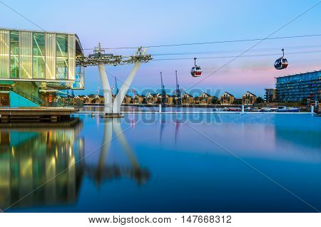 Thames Cable Car at sunset in London