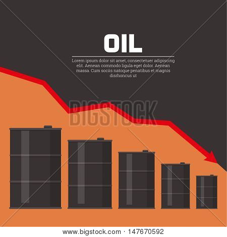 Tanks with oil and the schedule of fall. Concept of reduction of prices of oil. A vector illustration in flat style.