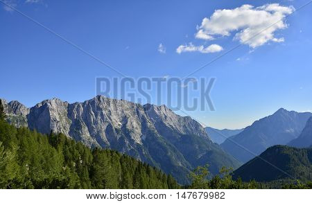 The alpine scenery along the Mangrt Road on Mangrt mountain the third highest peak in Slovenia. The 12km road built by the Italian army in 1938 is the highest road in Slovenia.