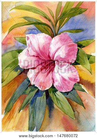 watercolor painting of flower and  leaves illustration