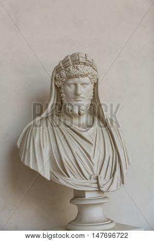 ROME, ITALY - JUNE 12, 2015: Ancient bust of the man in the baths of Diocletian in Rome. Italy