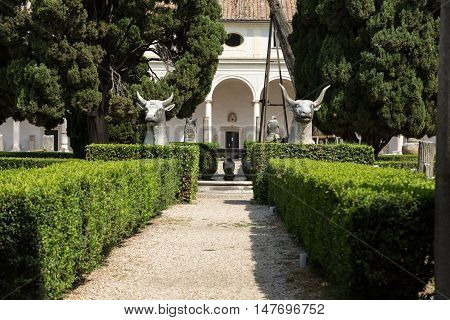 ROME, ITALY - JUNE 12, 2015: The baths of Diocletian (Thermae Diocletiani) in Rome. Italy