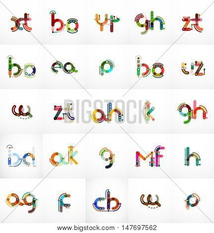 Set of initial branding letter logo templates, minimal linear outline style, line segments connected to each other