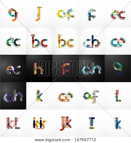 Set of initial branding letter logo templates, minimal linear outline style, line segments connected to each other