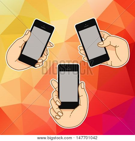 Illustration smartphone for banner, presentation, website. Presentation template of mobile screen. Cloud tools for business. Cloud technology and service for social networking, media - stock vector