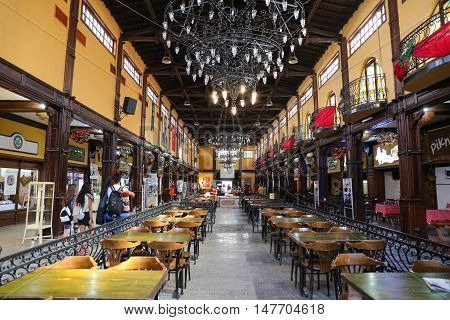 ESKISEHIR TURKEY - SEPTEMBER 03 2016: People have fun in Cafes and Restaurants in Haller Genclik Merkezi. Haller Genclik Merkezi was built as farmers market and converted to entertainment center.