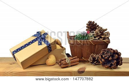 Christmas baking with cinnamon raisins and vanilla. to create a festive atmosphere. Handmade gifts.Christmas arrangement isolated on white background without shadows. Home comfort. Fun for family and friends.
