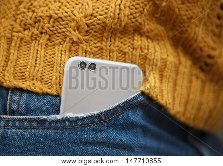 Dual Lens Camera Phone In Jeans Pocket