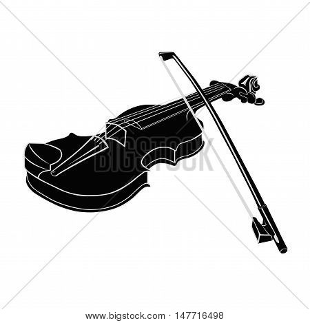Black - White Musical instrument violin with fiddlestick on a white background. Vector illustration. Isolated object.