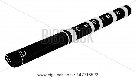 Flute. Musical instrument. Black - white vector illustration.