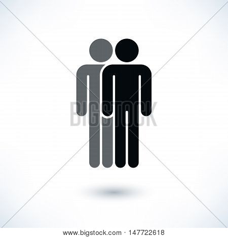 Black two people man figure with gray drop shadow isolated on white background in flat style. Graphic design elements save in vector illustration 8 eps