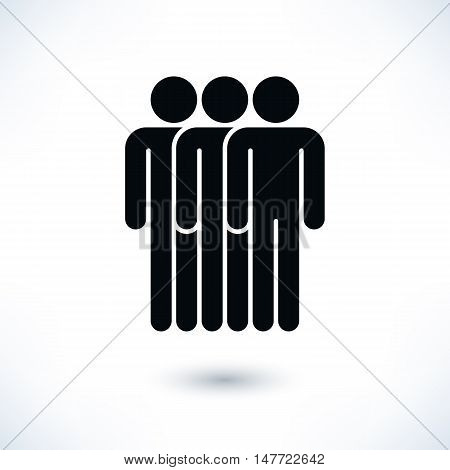 Black three people man figure with gray drop shadow isolated on white background in flat style. Graphic design elements save in vector illustration 8 eps