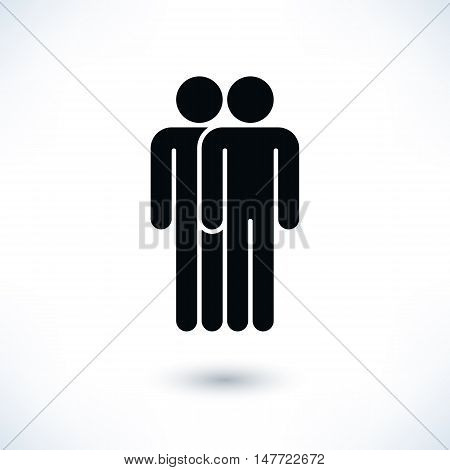 Black two people man figure with gray drop shadow isolated on white background in flat style. Graphic design elements save in vector illustration 8 eps