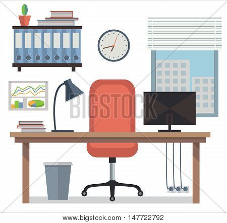 Modern interior office workplace flat style isolated