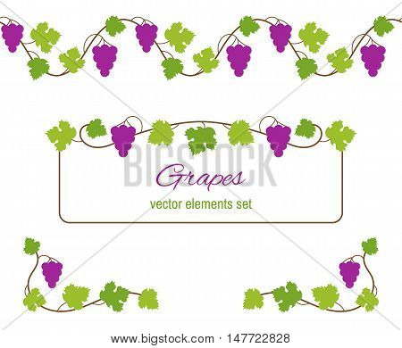 Vector design elements with bunches of grapes and vines.