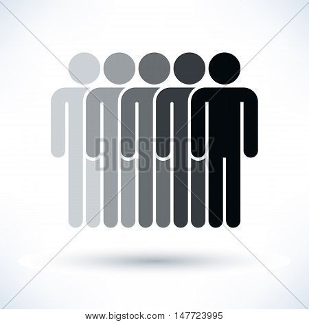 Black five people man figure with gray drop shadow isolated on white background in flat style. Graphic design elements save in vector illustration 8 eps