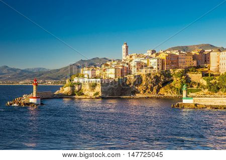 View To Bastia Old City Center, Lighthouse And Port. Bastia Is Second Biggest Town On Corsica, Franc
